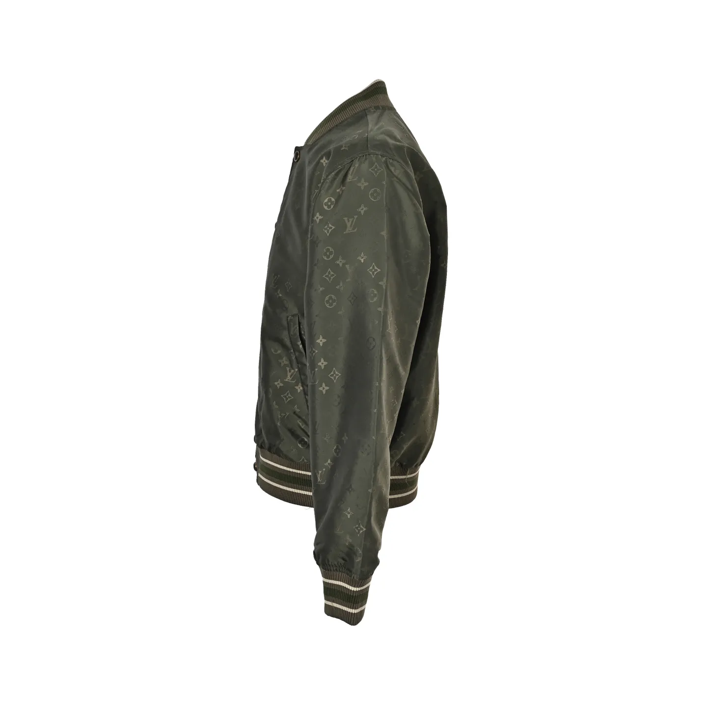 Louis Vuitton/Louis Vuitton olive green all-over printed old flower satin baseball jacket